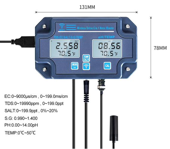 Monitor All-in-One pH / EC / TDS / sole / gęstość wody / temp 